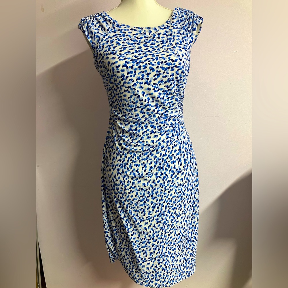Lauren Ralph Lauren Blue and White Cap Sleeve Sheath Dress
